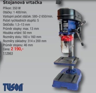 Stojanová vrtačka 350 W Tuson