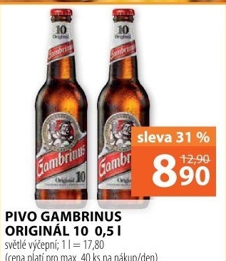 Pivo světlé výčepní Originál 10° Gambrinus
