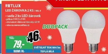 REL 9 LED A60 2x9W E27RETLUX