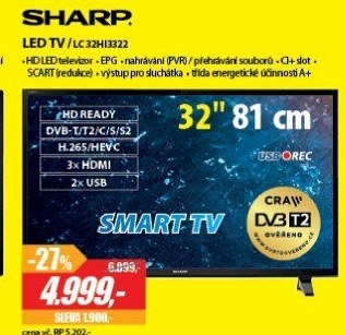 LC 32HI3322 100Hz, DVB-S2/T2 H265 SHARP