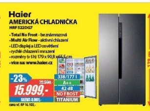 HRF 522DG7 SBS CHLADNIČKA A++ HAIER