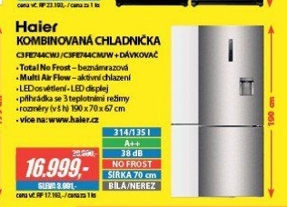 C3FE744CMJW KOMBI 2D A++ 70cm 1,9m HAIER