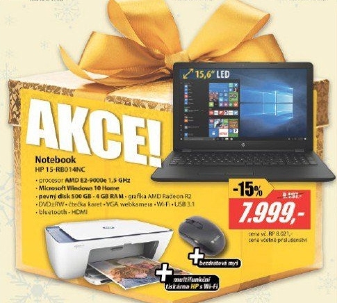 HP 15-rb014nc + tiskárna 2630 + myš SADA