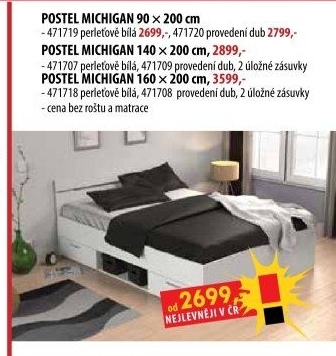 Multifunkční postel 90x200 MICHIGAN perleťově bílá