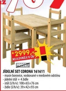 Stůl + 4 židle CORONA 2 vosk 161611