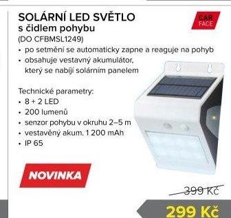 LED solární světlo se senzorem pohybu CarFace