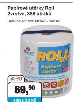Papírové utěrky 2vrstvé Roll Bal Soft