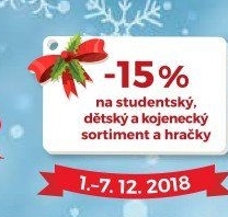 -15% na studentský, dětský a kojenecký sortiment