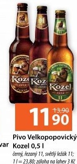 Pivo světlý ležák 11° Medium Velkopopovický Kozel