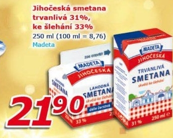 Smetana ke šlehání trvanlivá Jihočeská Madeta 31%