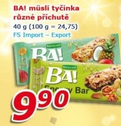 Müsli energetická tyčinka Ba! Bakalland