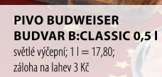 Pivo světlé výčepní B: Classic Budweiser Budvar
