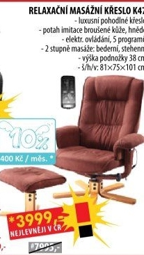 Relaxační masážní křeslo s podnožkou hnědé K47