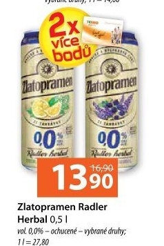 Nealkoholické pivo ochucené Zlatopramen