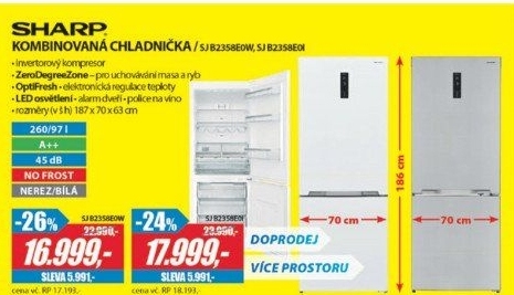 SJ B2358E0W CHLADNIČKA KOMBI. SHARP