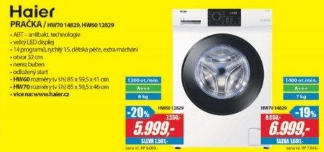 HW60 12829 PRAČKA 6KG A+++ 40CMHAIER