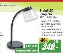 RTL 189 Černá stm. LED lampa 6W RETLUX