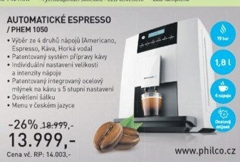 PHEM 1050 AUTOMATICKÉ ESPRESSOPHILCO