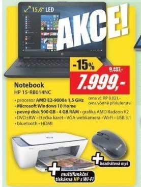 HP 15-rb014nc + tiskárna 2630 + myš SADA