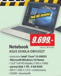 X540LA-DM1052T 15,6 FHD i3 4GB 1TB ASUS