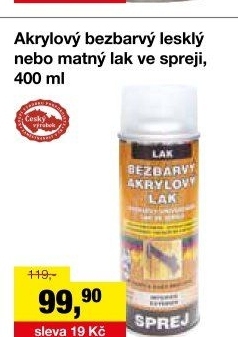 Bezbarvý akrylový lak ve sprejiBarvy a laky Hostivař