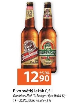 Pivo světlý ležák 12° Plná Gambrinus