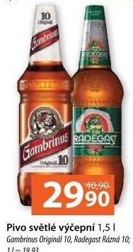 Pivo světlé výčepní Originál 10° Gambrinus