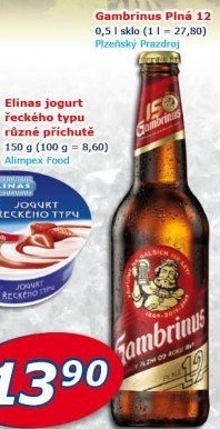 Pivo světlý ležák 12° Plná Gambrinus