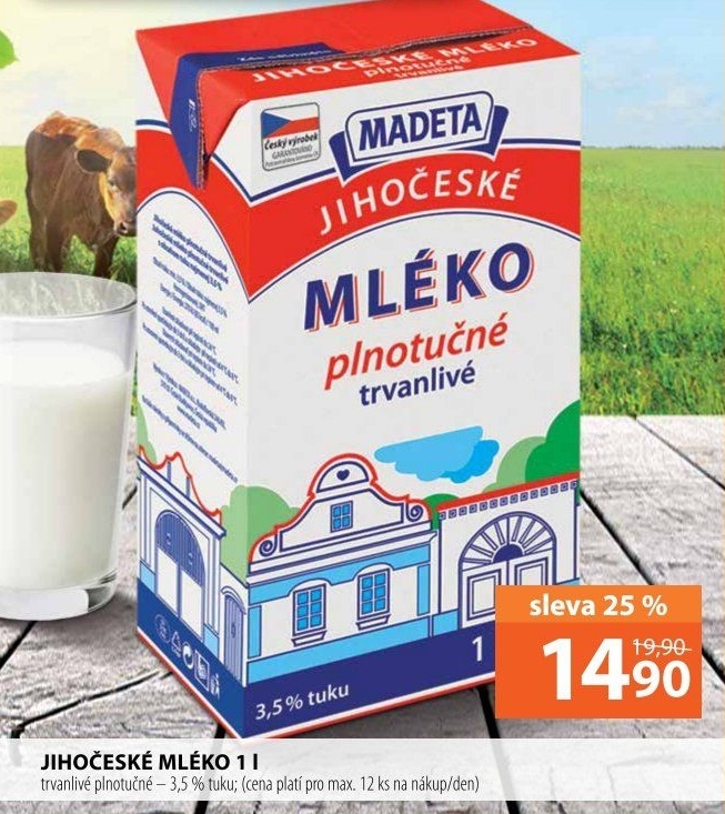 Mléko trvanlivé Jihočeské Madeta - 3,5% plnotučné