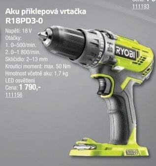 Aku vrtačka s příklepem Ryobi R18PD3-0