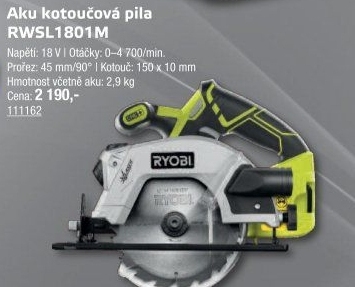Aku pila kotoučová Ryobi RWSL1801M