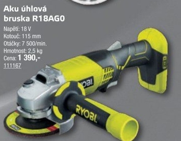 Aku úhlová bruska Ryobi R18AG0