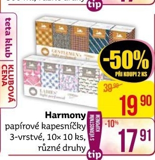 Papírové kapesníčky 3vrstvé Harmony