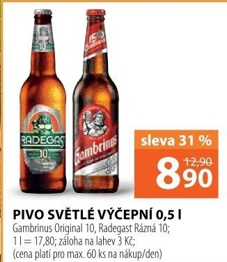 Pivo světlé výčepní Originál 10° Gambrinus