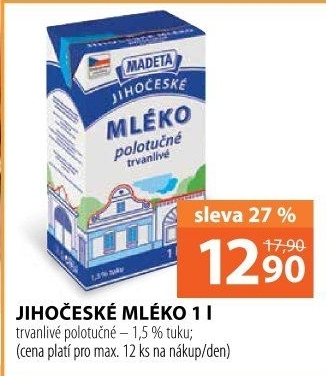 Mléko trvanlivé Jihočeské Madeta - 1,5% polotučné