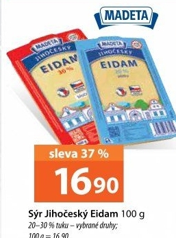 Sýr Eidam Jihočeský 20% Madeta