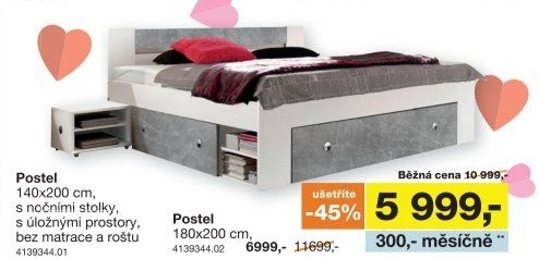 Postel s nočními stolky FIENA vícebarevná