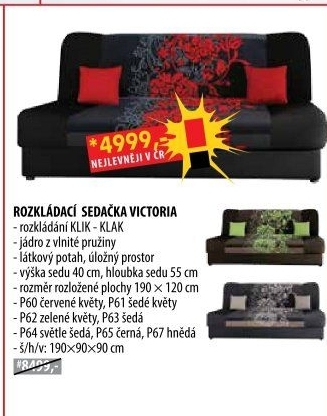 Pohovka VICTORIA červené květy