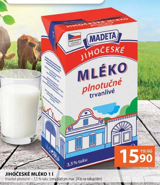 Mléko trvanlivé Jihočeské Madeta - 3,5% plnotučné