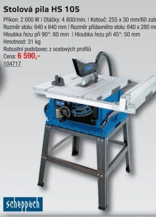 Stolníkotoučová pila Scheppach HS 105