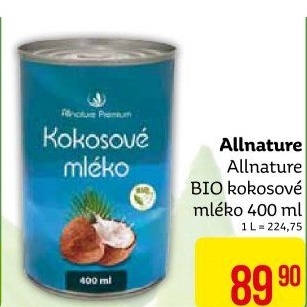 Kokosové mléko bio Allnature