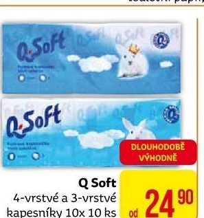 Papírové kapesníčky 3vrstvé Q Soft