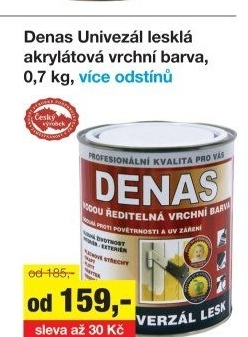 Vodou ředitelná vrchní barva Denas Uni Lesk