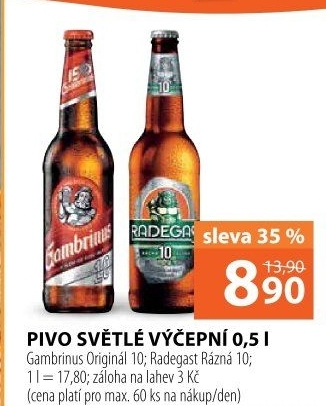 Pivo světlé výčepní Originál 10° Gambrinus