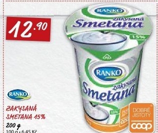 Smetana zakysaná Ranko 15%