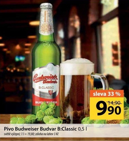 Pivo světlé výčepní B: Classic Budweiser Budvar