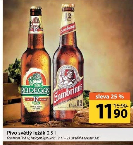 Pivo světlý ležák 12° Plná Gambrinus