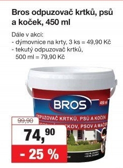 Přípravek k odpuzení krtků, psů a koček Bros