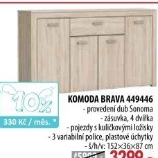 Komoda 4 dveře + 1 zásuvka BRAVA dub