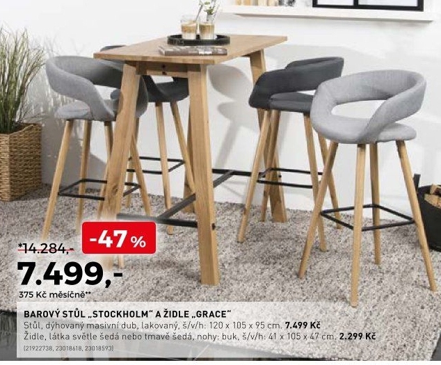 Barový stůl Stockholm, židle Grace